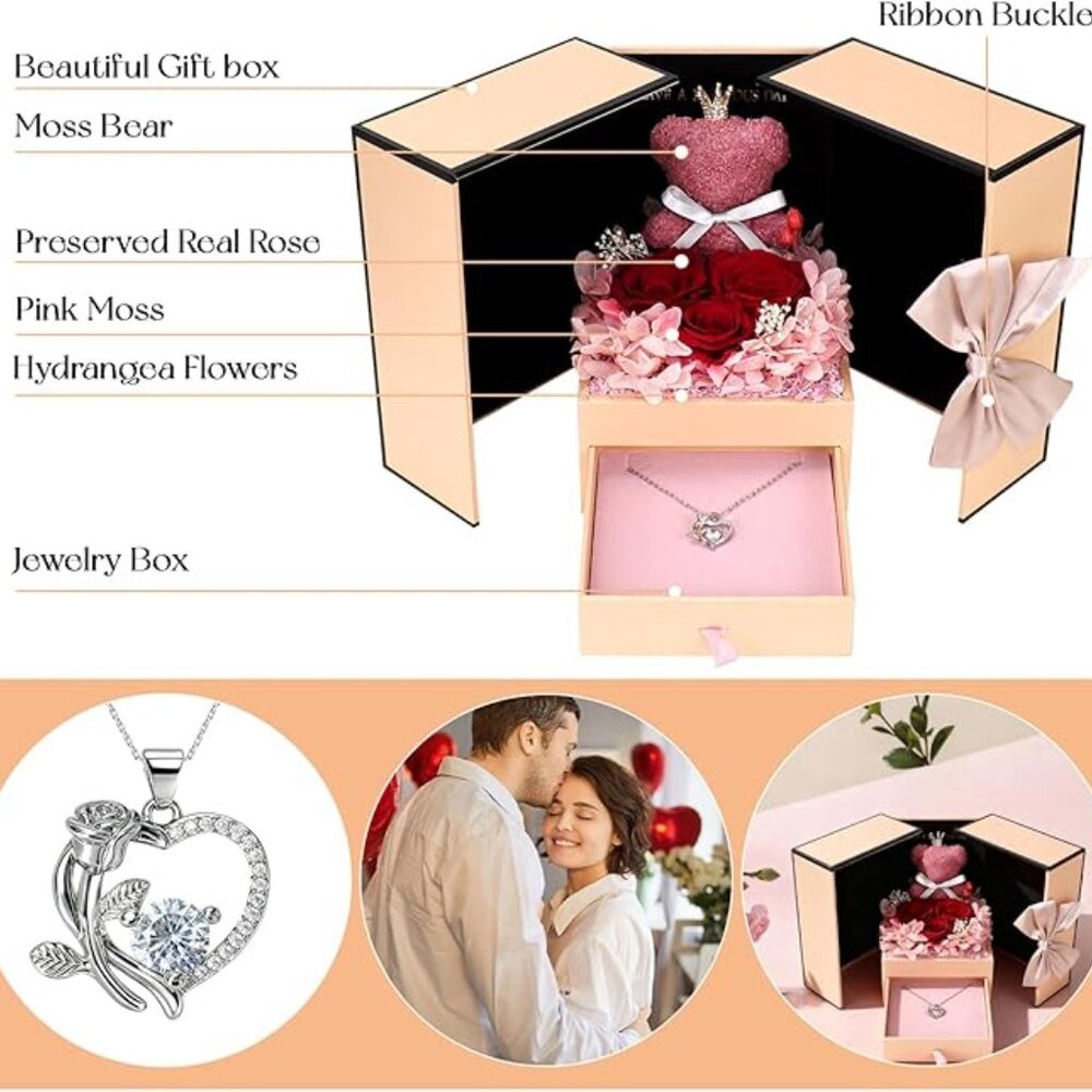 Eternal Rose Box With Heart Necklace - Picture 6 of 9